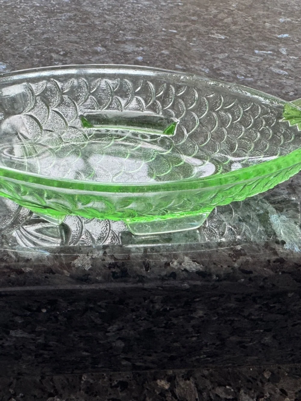 Ankerglas Bernsdorf 50s Pressed Green Glass Fish Dish - German Buffet Snack Dish